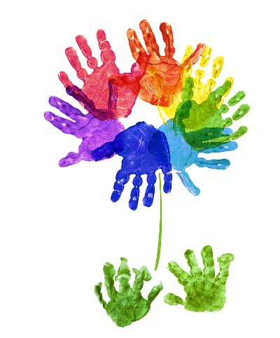 Rainbow hand print flowers are the perfect gift for Mom, Grandma or 