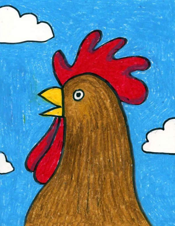 Drawing a rooster is really easy to do with these simple instructions 