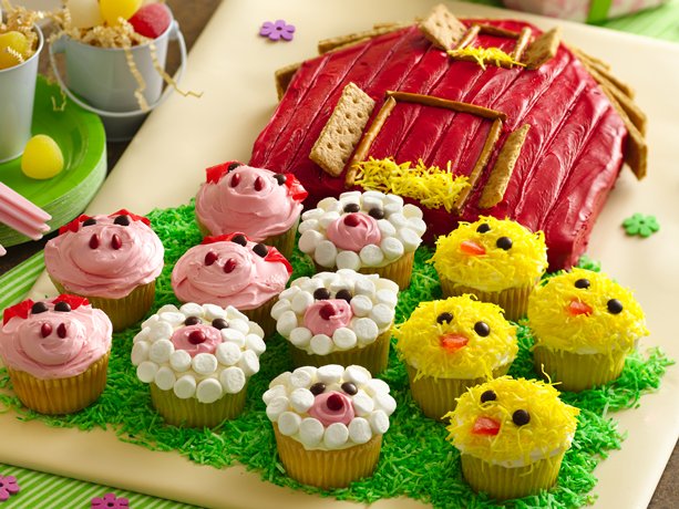 Barn Cake with Farm Animal Cupcakes Fun Family Crafts