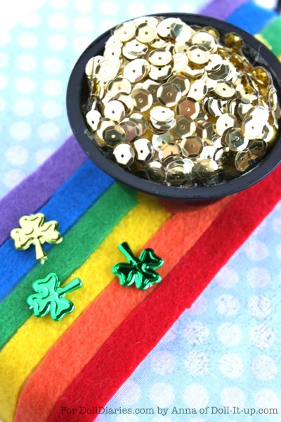 Doll Sized Pot of Gold and Rainbow Table Runner