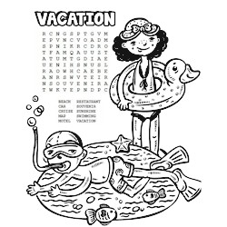 Printable Vacation Word Search & Coloring Page