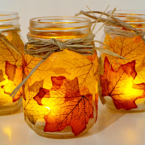 decoupage wood tissue on with paper Leaf Family Fun Jar  Candle Mason Autumn Holders  Crafts