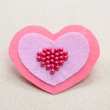 Felt Heart Brooch with Glass Pearls