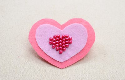 Felt Heart Brooch with Glass Pearls