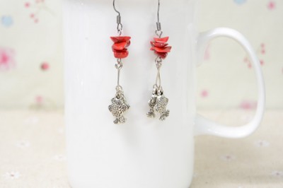 Bead Earrings with Fish Pendant