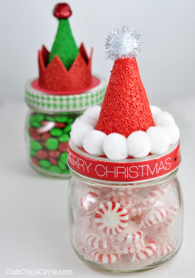Santa and Elf Hat Candy Jars