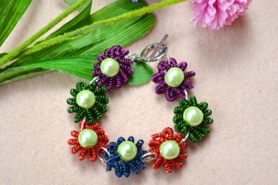Coiled Wire Flower Bracelet