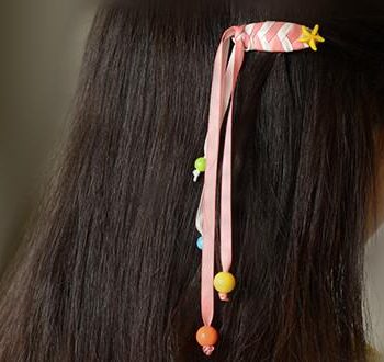 Ribbon Hair Clips with Acrylic Beads
