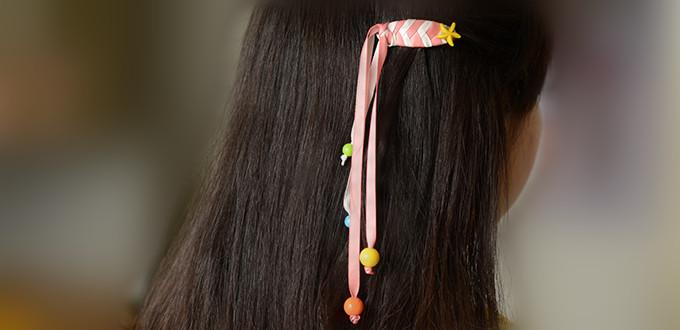 Ribbon Hair Clips with Acrylic Beads | Fun Family Crafts