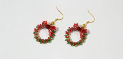 Beaded Christmas Wreath Earrings