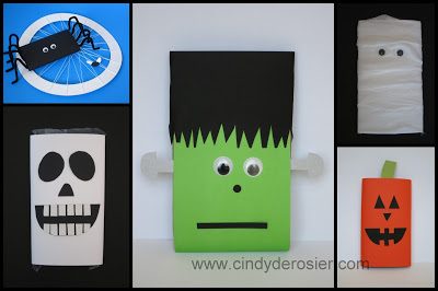 To make a Microwave Popcorn Frankenstein, you need: a package of microwave popcorn, cardstock or construction paper (green, black and silver/grey), large googly eyes, scissors, hole punch, and glue.