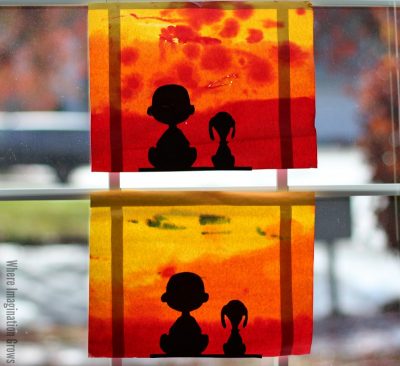 Charlie Brown and Snoopy Sunset Silhouette