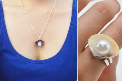 Seashell Pearl Necklace and Ring