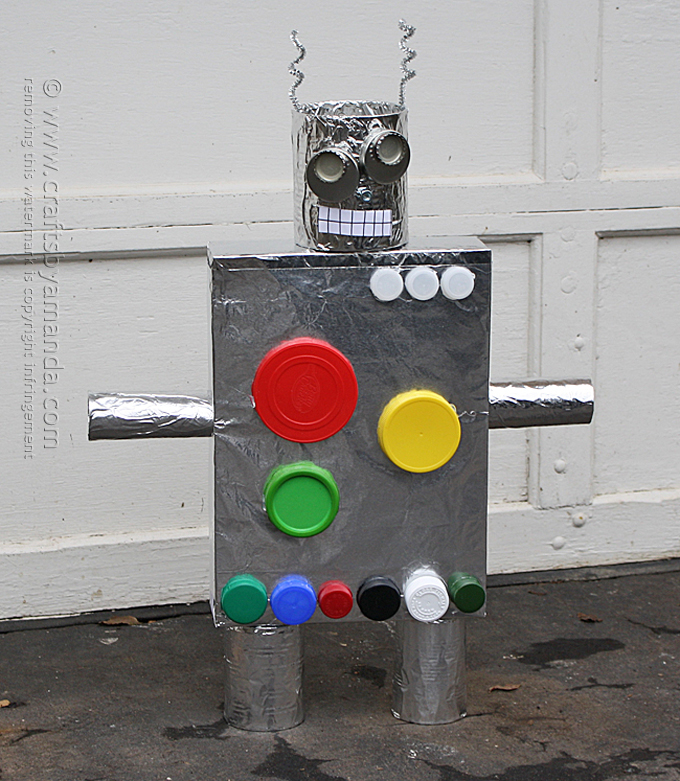 Turn empty boxes, lids, cans and other items into a one-of-a-kind robot. Let your imagination run wild with this recycled craft!