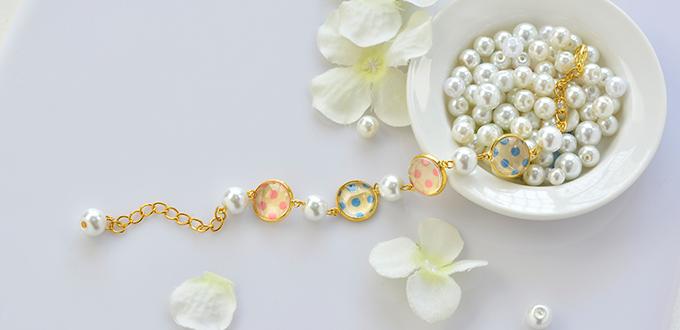 How to Make Beautiful Glass Cabochon Bracelet with Pearl Beads for Girls