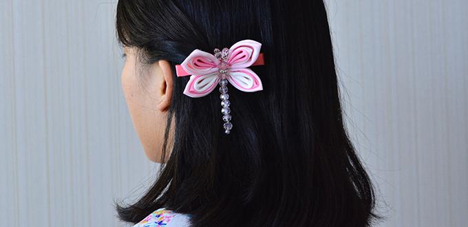How to Make Cute Dragonfly Hair Clip Made from Grosgrain Ribbon and Glass Beads
