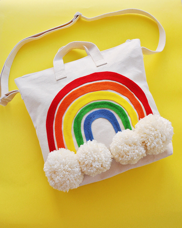 DIY Rainbow Pom Pom Tote Bag