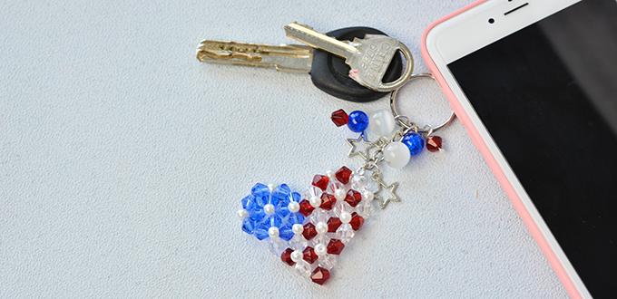 How to Make Easy Heart Beading American Flag Keychain with Glass Beads