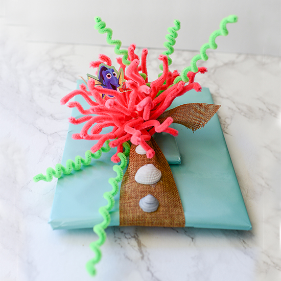 Make a pipe cleaner anemone (instead of a bow) for a Finding Dory themed present. I love creative gift wrapping!