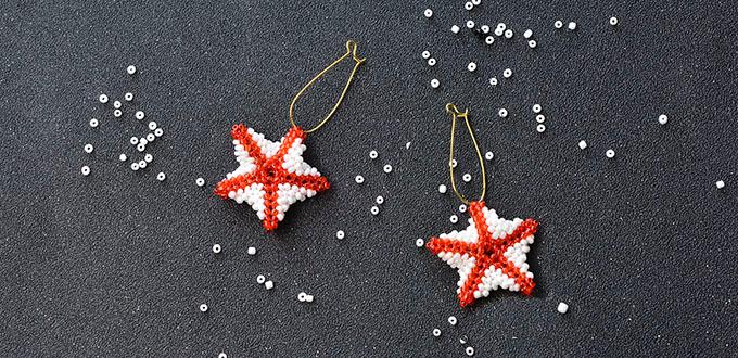 Detailed Pandahall Tutorial - How to Make a Pair of Red Seed Beaded Stitch Starfish Earrings