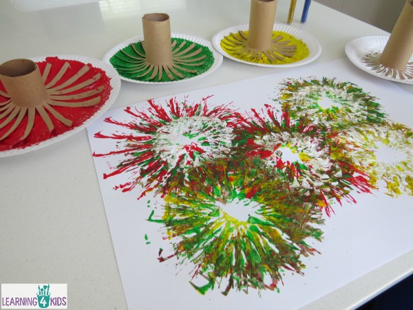 Use cardboard tubes to paint beautiful fireworks!