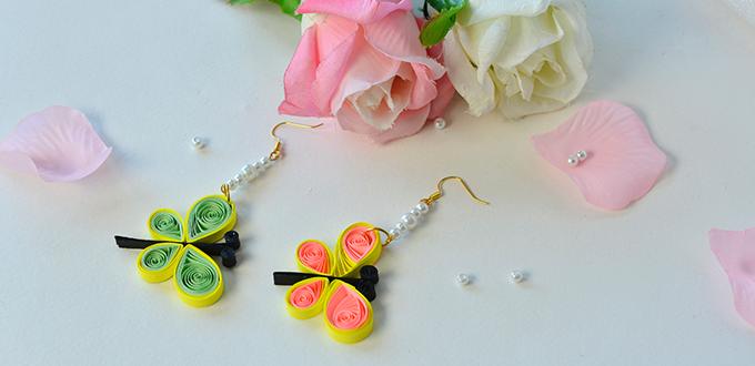 How to Make Quilling Paper Butterfly Dangle Earrings with Pearl Beads for Kids