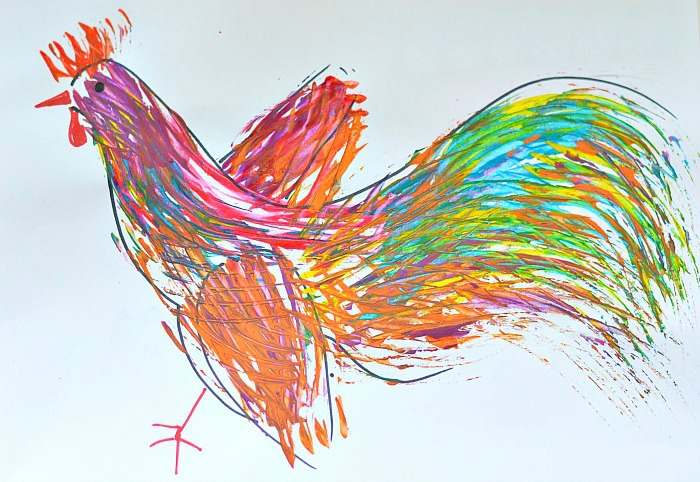 No brush needed to make this cool rooster art!