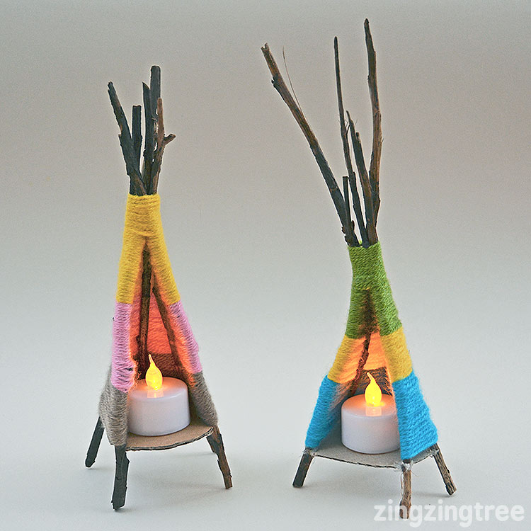 Yarn teepees that hold tea lights
