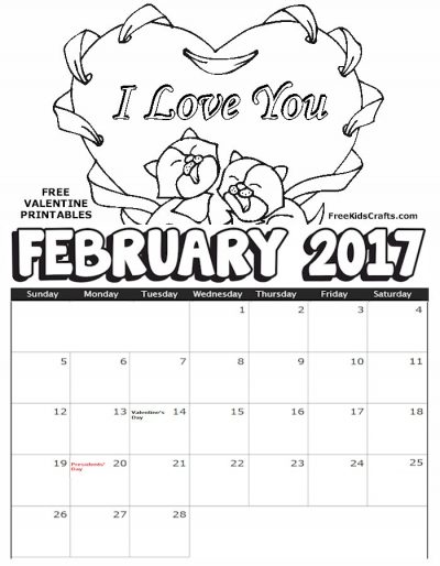 2017 Printable February Coloring Calendar | Fun Family Crafts