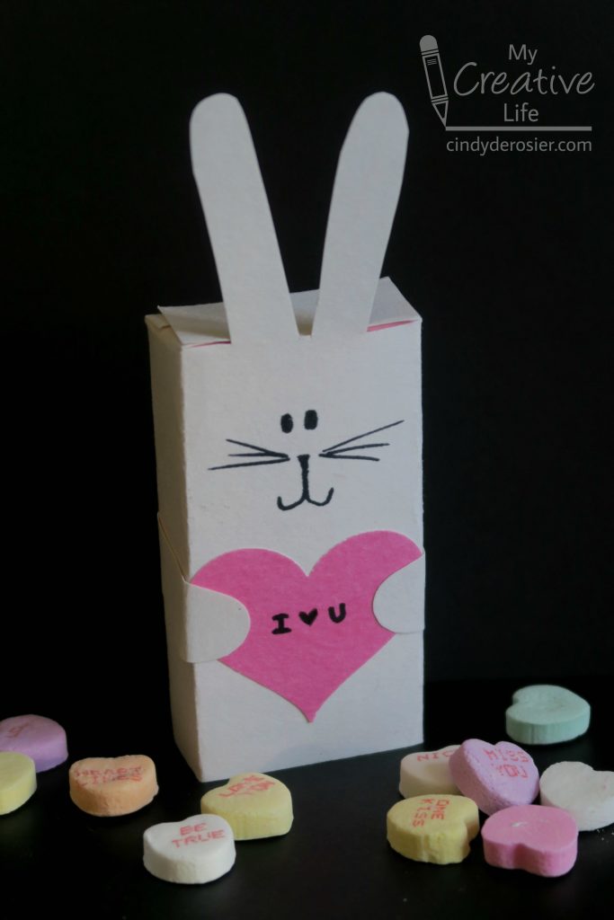 Turn a box of conversation hearts into a bunny for Valentine's Day