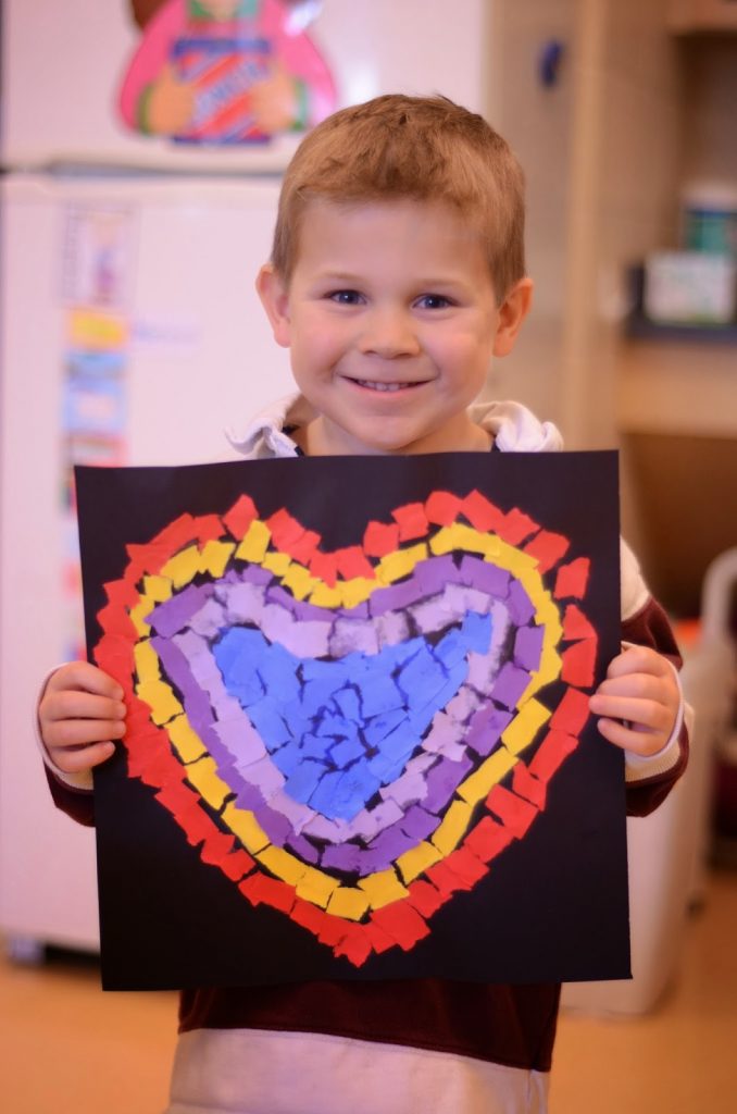 Beautiful Valentine's Day art made with just construction paper and glue