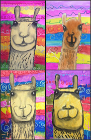 Mixed media lllama project featuring the textiles of Peru