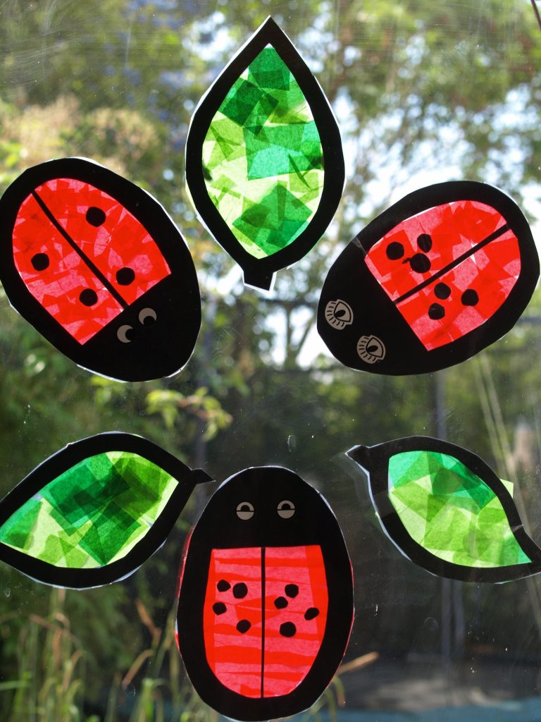 ladybug suncatchers paper tissue leaf crafts suncatcher window fun vibrant hanging