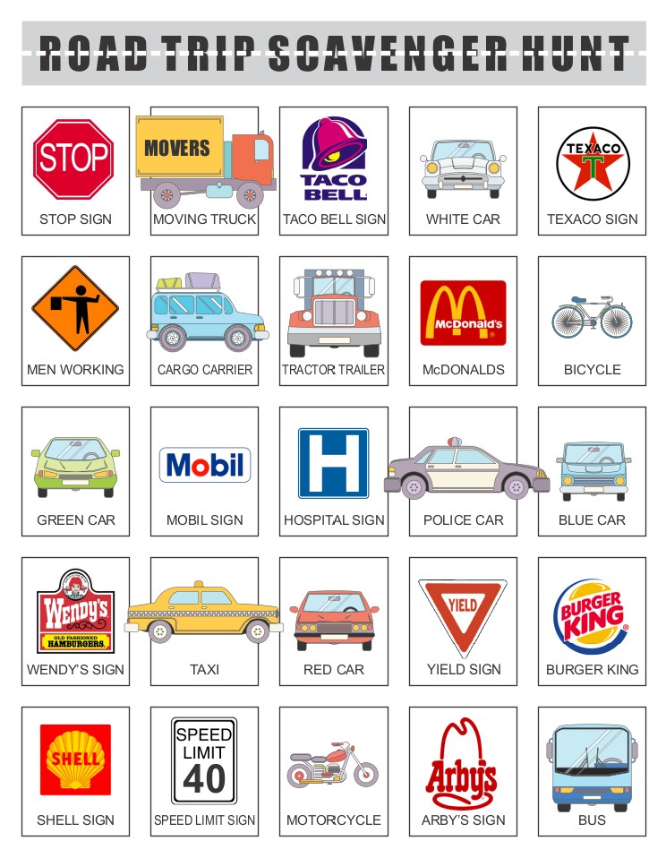 Car Scavenger Hunt Printables Printable Word Searches