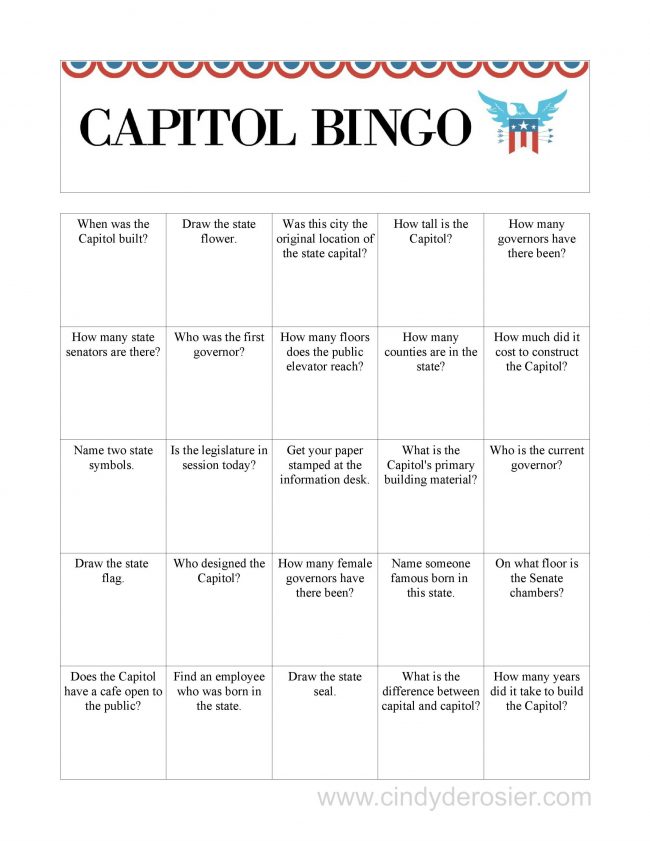 Capitol Bingo Fun Family Crafts