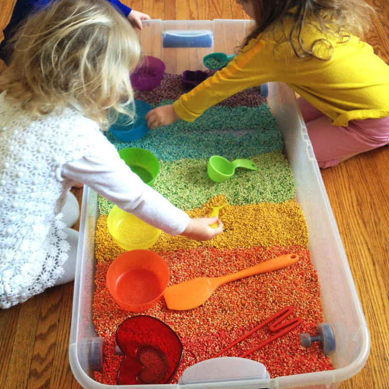 Rainbow Barley Sensory Bin 